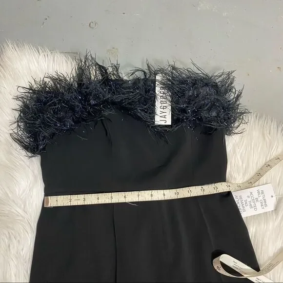 NEW JAYGODFEY Elaina black strapless feathers jumpsuit 4